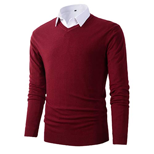 Mens Casual Basic Designed V-Neck Pullover Sweater