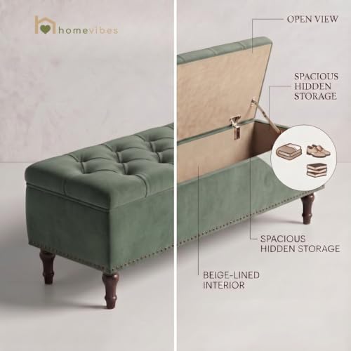 Image of Velum 3 Seater Sofa for Living Room & Office | Premium Fabric Upholstery | Solid Wood Frame | Comfortable Seating | 3 Years Warranty (Frosty Green, Storage Ottoman)