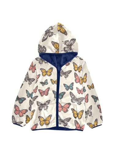 Colorful Butterflies Girls Fleece Jacket Girls Fall Jacket Boys Coats Zip Up Hoodie Children Sherpa Warm Outerwear 2-10T