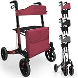 Jago® Rollator - 6-fach höhenverstellbar, Sitz mit Rückenlehne, 3-fach Faltbar, Leicht, 4 Räder, Bremsen, Einkaufstasche, Stockhalter, Farbwahl - Gehhilfe, Gehwagen, Leichtgewichtrollator