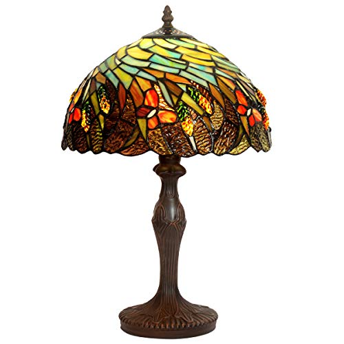 HT-Tiffany Table Lamp (E26x1 Bulb) 12-Inch Stained Glass Wheat Ear Lampshade Aluminum Alloy Base Desk Home Decoration Lamp Bedroom Living Room Coffee Bar Table Lamp