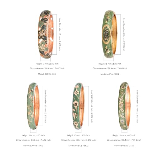 Image of UJOY Bangles 5 Pcs Enamel Jewelry Set Rose Flower Engraved Cloisonne Bracelets Pack in a Box 5PCS