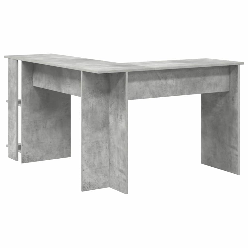 Scrivania angolare grigio cemento, 140 x 113,5 x 75 cm, in legno con 2 ripiani, moderna scrivania da ufficio per casa e studenti, tavolo da lavoro compatto per un uso efficiente