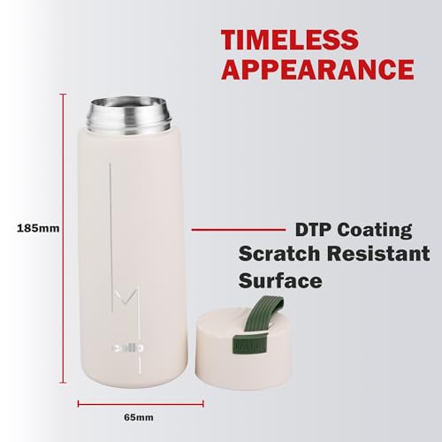 Image of CELLO Duke Insulated Stainless Steel Flask for Daily Use 365ml, Creamy White | Double Wall Insulated 24 Hours Hot and Cold Thermos Thermosteel Flask Water Bottle for School Gym Travel & Office Use