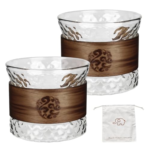 YHNDECO Juego de 2 tazas de espresso de 170 ml con mango de madera de nogal a prueba de quemaduras, vidrio de borosilicato resistente, para latte, Iced Americano, leche YHNDECO Juego de 2 tazas de espresso de 170 ml con mango de madera de nogal a prueba de quemaduras, vidrio de borosilicato resistente, para latte, Iced Americano, leche