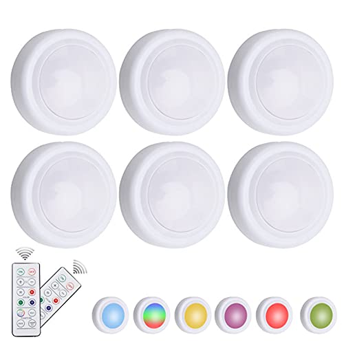 Puck Lights, LED Closet Lights Color Changing Puck Lights and Dimmable Under Cabinet Lights Battery Powered Under Counter Lights with 2 Wireless Remote Controls for Kitchen Cover