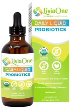 LiviaOne Daily Liquid Probiotics, USDA-Certified Organic Probiotics, Allergen- and Gluten-Free Vegan Probiotic for Women and Men, Non-GMO and Raw, 2 Fl Oz (Pack of 1)