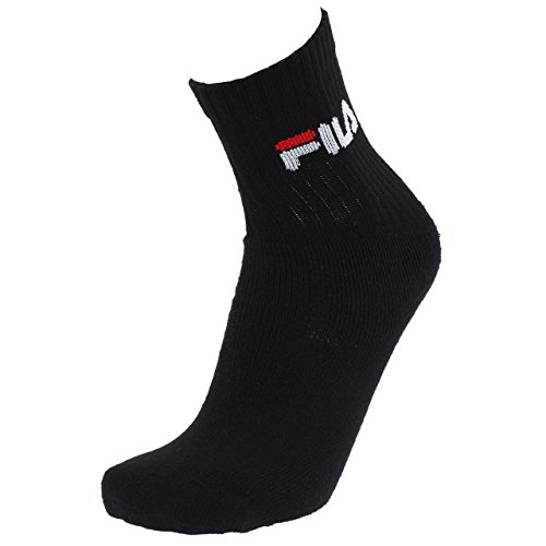 FILA 3 paires de chaussettes, chaussettes de tennis éponge avec col logo, unisexe: Colour: Black | Size: 9-11 UK