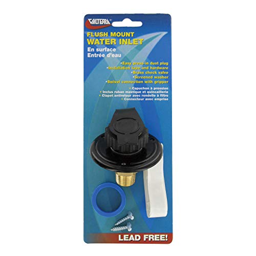 Valterra Black 2-3/4 Inch A01-0169LFVP Flush-Mount Water Inlet-MPT, 2-3/4" Flange, Brass, (Carded)