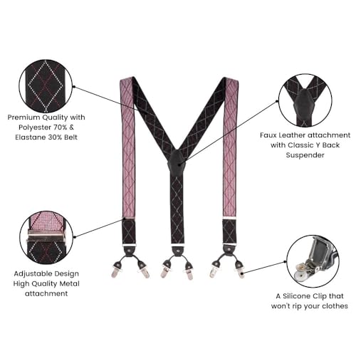 Image of The Tie Hub Suspenders for Men | Slim Clip-On Y-Back Elastic Braces | Adjustable 1.25 Inch | Formal Wedding Office