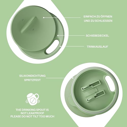 Ideus Kaffeebecher 470 ml (16 oz), doppelwandige vakuumisolierte Kaffee- und Teetasse aus Edelstahl mit rutschfestem Griff und Schiebemoduldeckel und großem Volumen (Grasgrün) – Bild 4