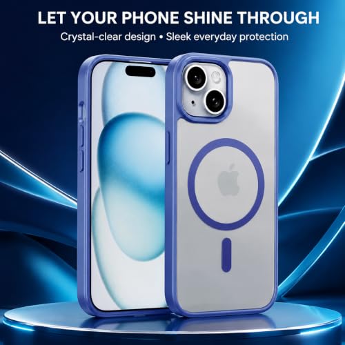 Image of MAGA Back Case Cover for Apple iPhone 15, Transparent Sky Blue Magnetic Case Compatible with MagSafe, Hybrid Hard PC Back & Soft TPU Bumper, Shockproof Protective Cover - Sky Blue
