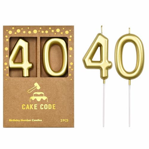 CAKE CODE 2.76 Inch Classical Gold 40 Number Birthday Candles Gold Number Candles Cake Number Candles Party Celebration