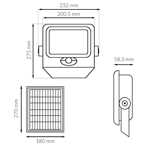 Proyector LED solar exterior 1600Lm M mimotec con panel independiente y sensor PIR 2