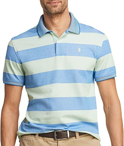 IZOD Men's Advantage Performance Short Sleeve Stripe Polo, Meadow, Large