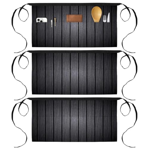 Tablier court de chef pour cuisine et pâtisserie lot de 3 demi tabliers à poches gris