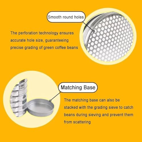 Premium Coffee Bean Grading Sieve Set - 10-Layer Stainless Steel Mesh (12-21 Mesh), 20cm Round Sieve with Bottom Tray for Coffee Enthusiasts - Perfect for Roasting and Brewing.