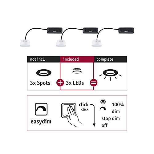 Paulmann Set 92477 Luminaria LED Choose módulo, Juego de 3, EasyDim, Redondo 3x6,5 W Regulable, Satinado, Foco empotrable, plástico 2700 K, 19.5 W, 3er Coin 2700K, 3 Cover