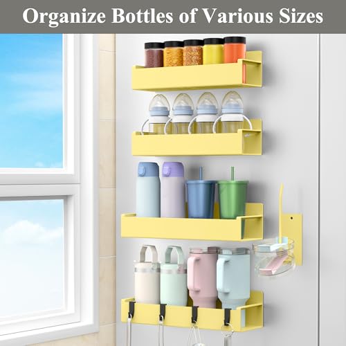 Image of HuggieGems Magnetic Water Bottle Holder for Refrigerator, Cup Holder Organizer for Stanley and Tumbler for Kitchen, 4 Pack, Yellow