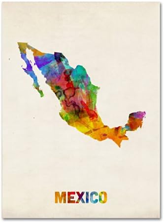 Mexico Watercolor Map Artwork by Michael Tompsett, 18 by 24-Inch Canvas Wall Art