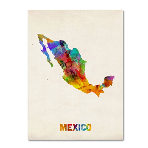 Mexico Watercolor Map Artwork By Michael Tompsett, 18 By 24-Inch Canvas Wall Art #TOP13