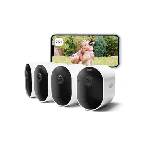 Arlo Pro 5 Camera Surveillance WiFi Exterieure Sans Fil, 160° Vision Nocturne Couleur Avancée 2K HDR, Sirène, Détection Mouvement, Audio Bidirectionnel, Inclus 30 Jrs Arlo Secure, Kit 4 Caméra, Blanc