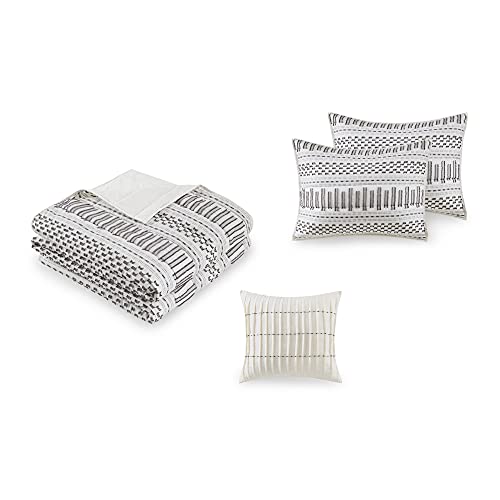 Ink+Ivy Luxurious Cotton-Bedding Set - Mid Century Trendy Geometric Design, All Season Cozy-Cover With Matching-Shams, Full/Queen, Rhea Ivory #TOP3