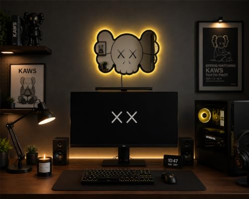 Image of AD INFINITUM LED Wall Lamp, Comic Lover, Bat Cave, Night Lamp, for Gift, Kids Room, Gaming Setup, Gaming Room, Man Cave (KAWS face Mirror Backlit)