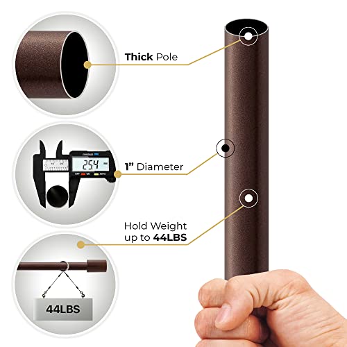 Image of Deco Window Extendable Curtain Rod for Door & Windows Adjustable Length Heavy Duty Iron Telescopic Drapery Pole with Barrel Finials (1 inch Diameter) (52 inch-144 inch, Brown)
