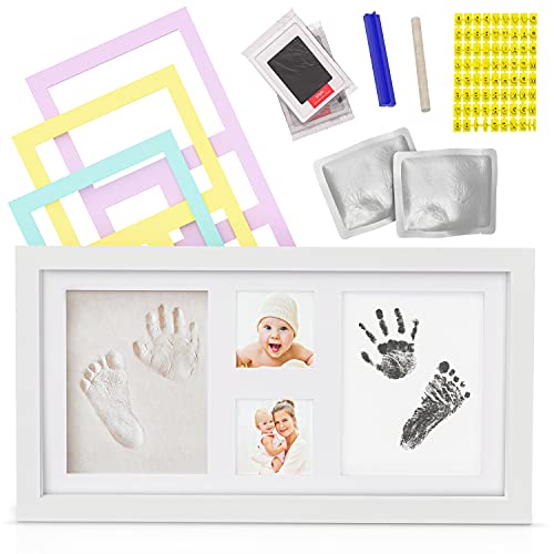 Image of Baby Hand and Footprint Kit - Newborn Keepsakes for Baby Boys and Girls - Non-Toxic Ink and Clay Kit with White Photo Frame, for Baby Shower, Baby Registry and Nursery Decor.