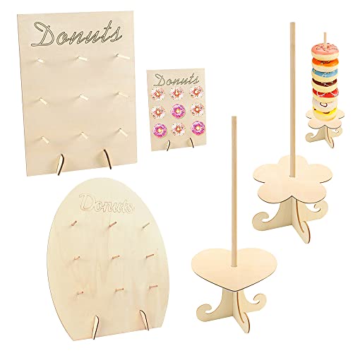 REFORUNG 4 PCS Soporte para Donuts de Madera Tablero para Donuts Reutilizable Expositor Donuts Mesa...