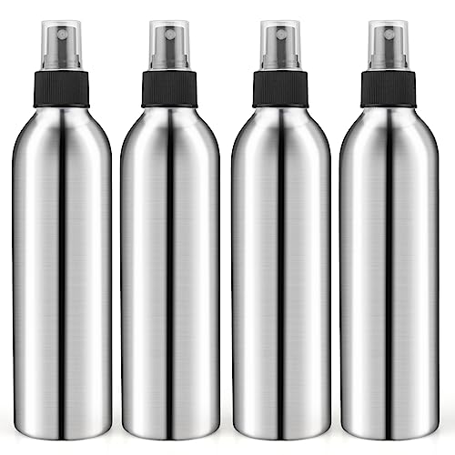 4-Pack 8oz Aluminum Fine Mist Spray Bottles,Empty Metal Atomizer Bottles with Press Pump&Lids,Perfume Spray Bottles Cosmetic Storage Container Travel Bottles