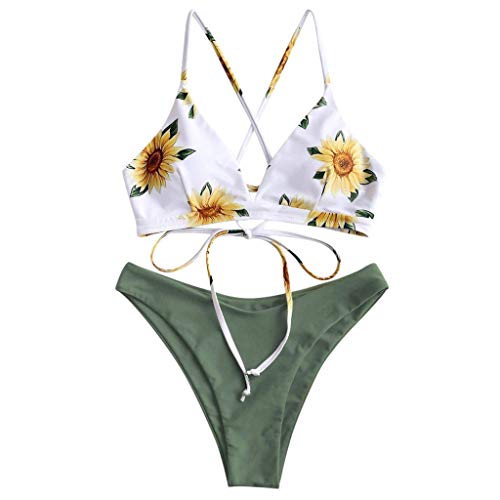 Bikini Mujer Push Up Traje de baño Fresco con Estampado de Girasol...