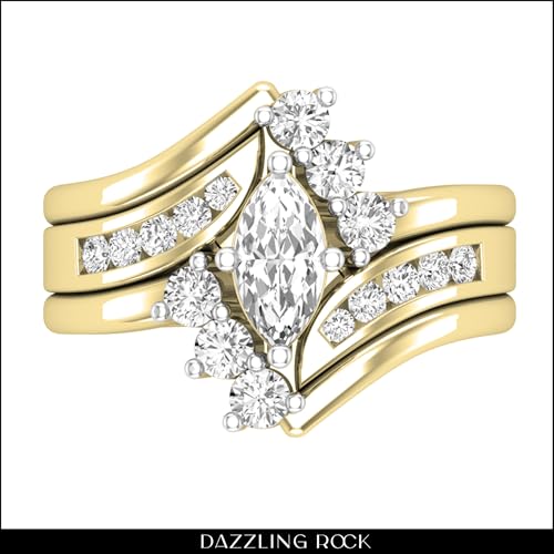 Dazzlingrock Collection 0.50 Carat Center Marquise & 0.63 Carat Side Round White Diamond Engagement Ring Set for Her in 14K Solid Gold2