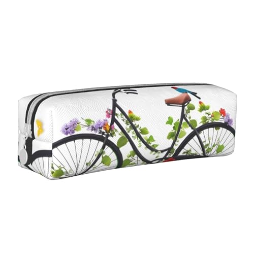 XDCYWBZDBC Trousse à crayons en cuir avec oiseaux et fleurs sur les vélos, sac de rangement de grande capacité, utilisé pour mettre de petits articles pour l'école, le bureau, les voyages ou le