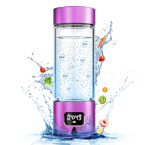 Image of Hydrogen Water Bottle - Portable, Rechargeable, LED Timer, Aluminum and Glass, 5000 PPB Hydrogen in 10 Minutes, for Husband, Father, Friend & Family, for Sports, Home, Office (Purple, 340ml)