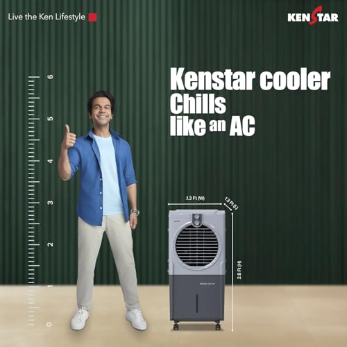 Image of Kenstar Robusta Neo 45 Air Cooler|45L Tank | Honeycomb Cooling Pads|35 inch Air Throw|100W|3 Speed Control |Water Level Indicator I 5-Star BEE Rating|5-Star Warranty on Pump & Motor|Light Grey & Dark Grey