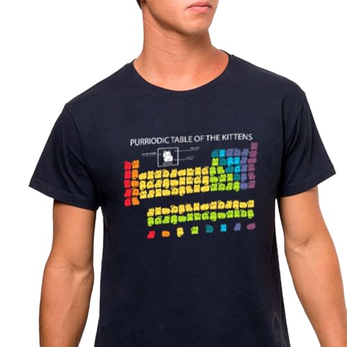 Pampling Camiseta de Manga Corta Estampada, 100% Algodón, Ropa Unisex para Hombre y Mujer, Serigrafiada con Cuello Redondo y Corte Recto, Color Azul (Purriodic Table of The Kittens, L)