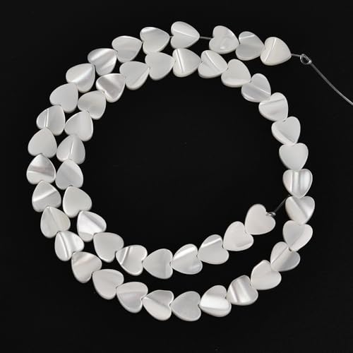 Image of HAAMIIQII Natural White Mother of Pearl Shell Beads 8mm Heart Shape Semi Precious Stone Loose Gemstone Beads for Jewelry Making Strand 15 Inch (48-50pcs)