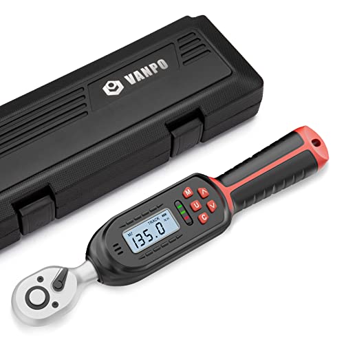 torquimetro digital - VANPO Digital Torque Wrench 3/8 Inch drive(5-99.5 ft-lbs./6.8-135Nm), ±2% Torque Accuracy, Electronic Torque Wrench with Preset Value, Buzzer and LED Indicator, Small Torque Wrench Set for Bike Moto