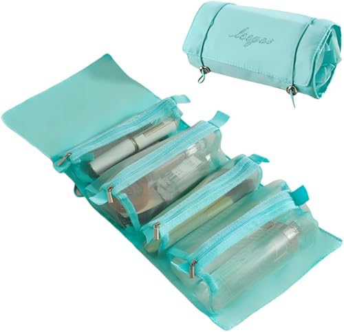 JD FRESH Nylon 4 In 1 Large Capacity Cosmetic Mesh Bag/Makeup Organizer/Toiletry Pouch For Men And Women/Portable Travel Bag/Makeup Essentials/Travel Accessories(Sky Blue)