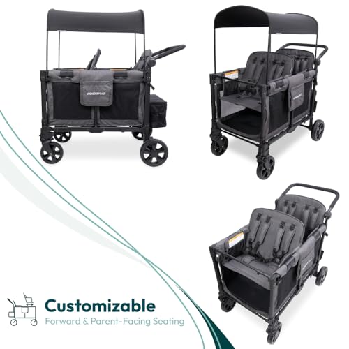 Image of WonderFold W4 Elite Pro Stroller Wagon, Aluminum Frame, 4 Seater, Gray