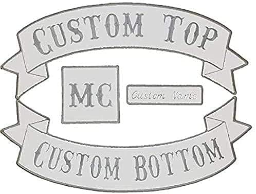 USA Printwear Custom Embroidered Motorcycle Patches 4pc Patch Set |13" Top and Bottom Rocker Patches, 1x4" Name Tag, 3" Square | Biker Patches (White)