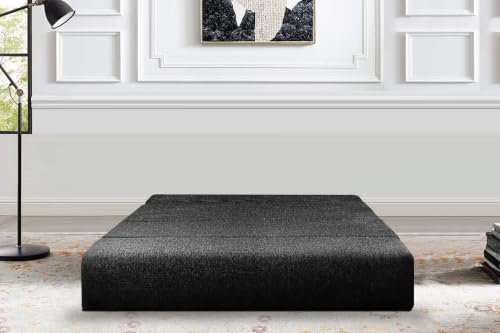 Image of Los Angeles Foldable One Seater Sofa Cum Bed, Sofa Bed 3 X 6 Feet Jute Fabric Washable Cover- Including Cushion Perfect for Living Room - Black