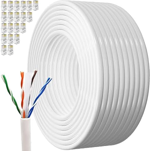 Netzwerkkabel 100m, Cat 6 Lan Kabel Verlegekabel 100 Meter Weiß Lange Ethernet Kabel Installationskabel Wasserdicht Patchkabel Cat 6 Netzwerk CCA Datenkabel UTP 23AWG RJ45 Gigabit Internet Kabel Cover