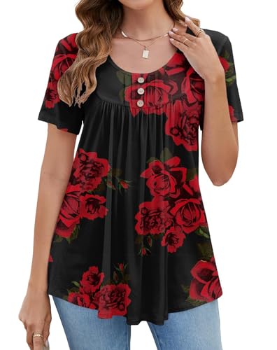 Image of BeadChica Women's Tunic Tops For Leggings Short Sleeve Shirts Botton Up Casual Ruched Blouses Clothing