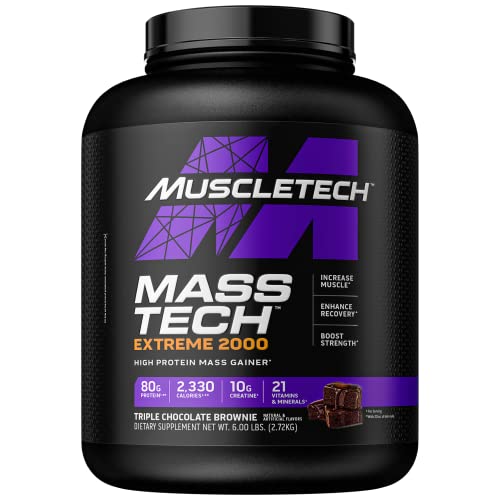 Muscletech Mass Gainer Protein Powder Mass-Tech Extreme 2000, Muscle Builder Whey Protein Powder, Protein + Creatine + Carbs, Max-Protein Weight Gainer For Women & Men, Triple Chocolate, 6 Lbs #TOP21