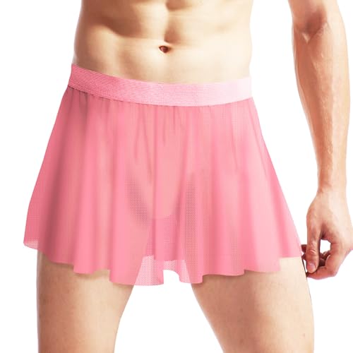 DRHOM Men's Sissy Skirt Mesh Sheer Pleated Ruffle Micro Mini Skirt Club Party Crossdress Underwear2