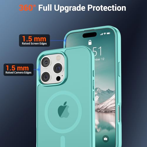 Image of SUPFINE Magnetic for iPhone 16 Pro Case (Compatible with MagSafe) (Military Grade Drop Protection) Slim Translucent Matte Shockproof with Anti-Fingerprint Phone Case, Blue Green