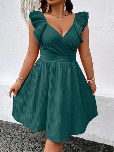 Image of Floerns Women's Plus Size Wrap Front Sweetheart Neck Ruffle Cap Sleeve A Line Dress